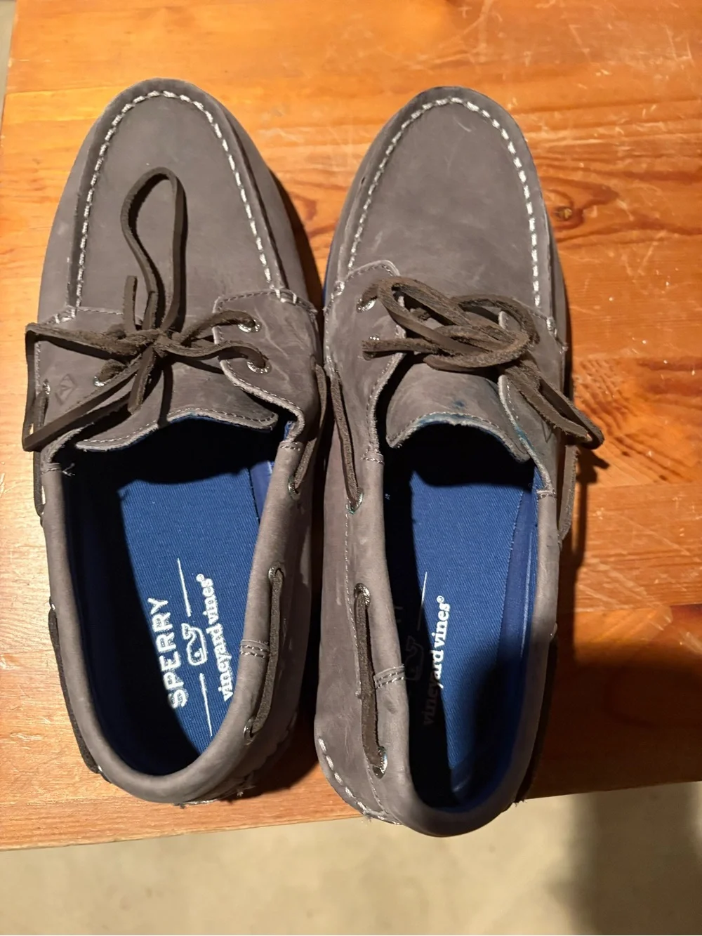 Vineyard Vines Gray Suede Boat Shoes with Blue Insoles